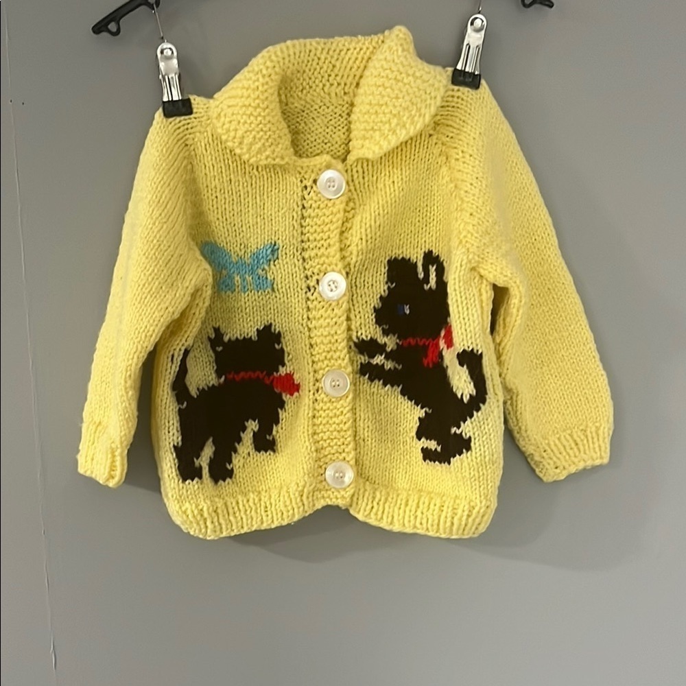 Yellow Knit Cardigan with Dog Design